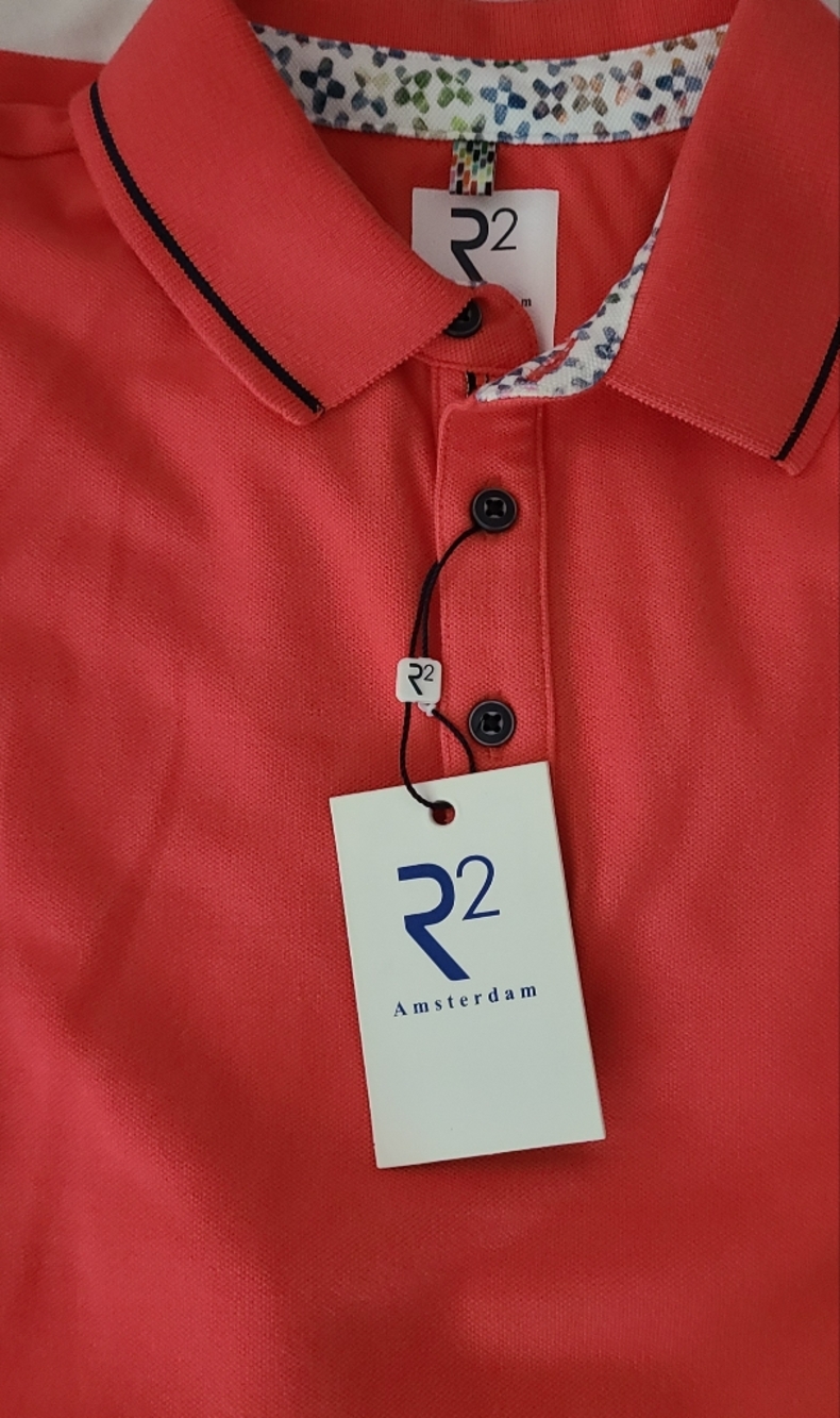 R2 Amsterdam Coral Polo with Contrast Trim
